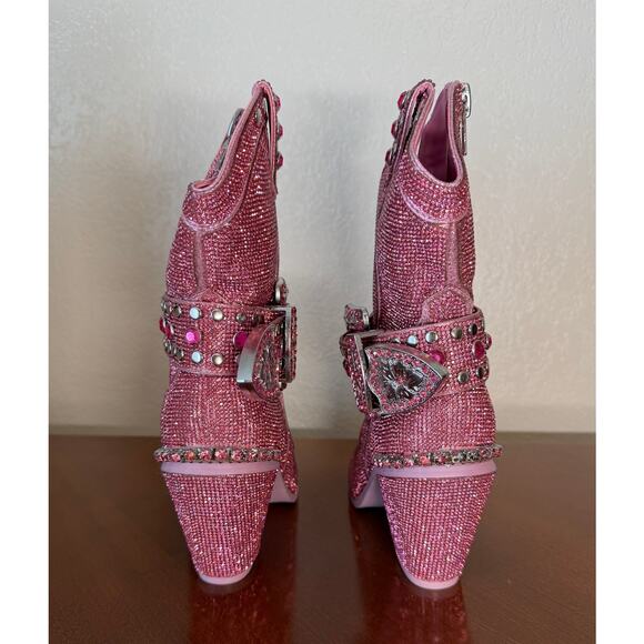 ClubEXX Sheriff Shine Cowboy Boots Pink Size 8 New In Box Rhinestones Bling - Picture 4 of 8